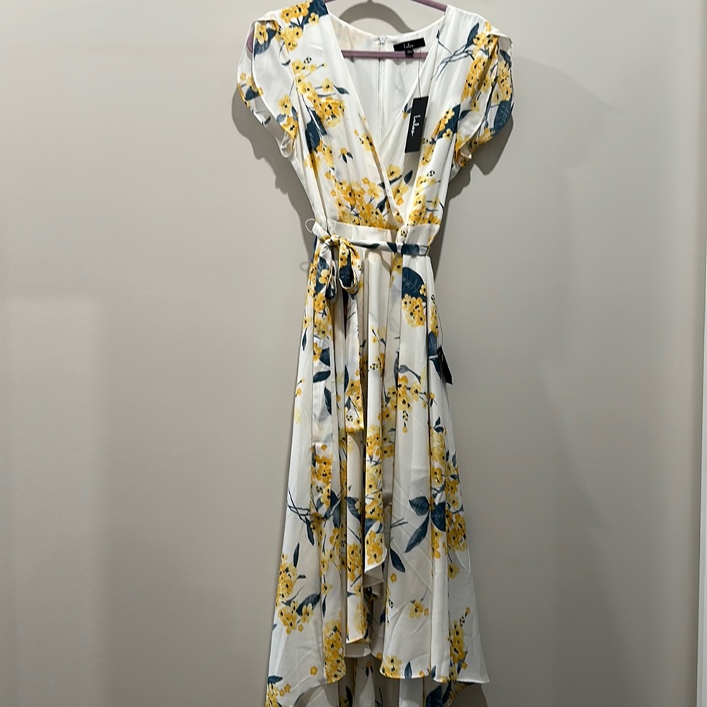 Lulu's Floral High Low Dress - White and Yellow